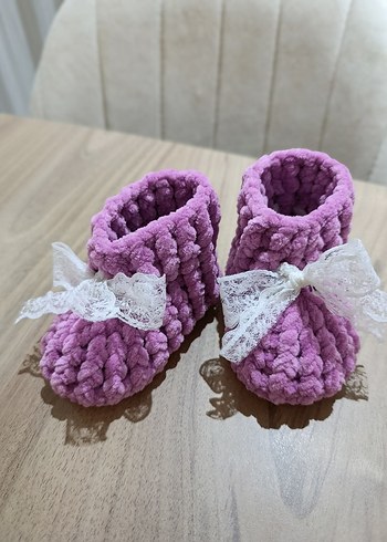 Kız Çocuk Mor Örgü Sıcak Ev Terliği - Görsel 2