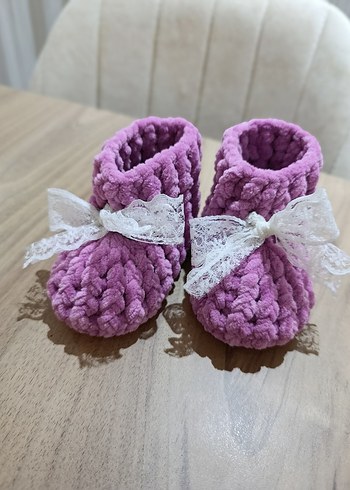 Kız Çocuk Mor Örgü Sıcak Ev Terliği - Görsel 5