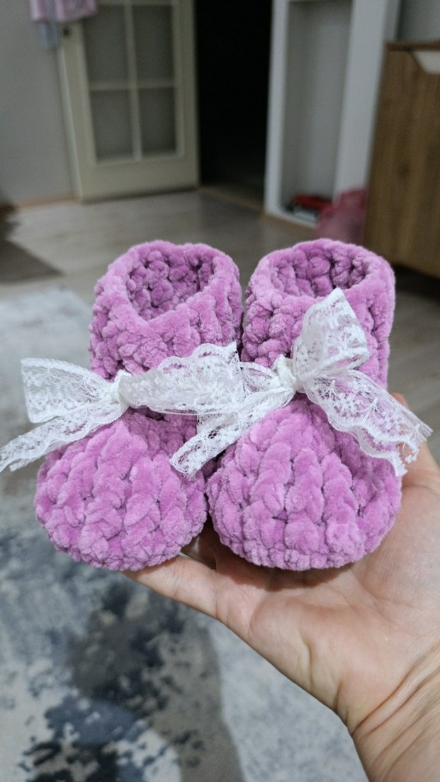 Kız Çocuk Mor Örgü Sıcak Ev Terliği - Görsel 4