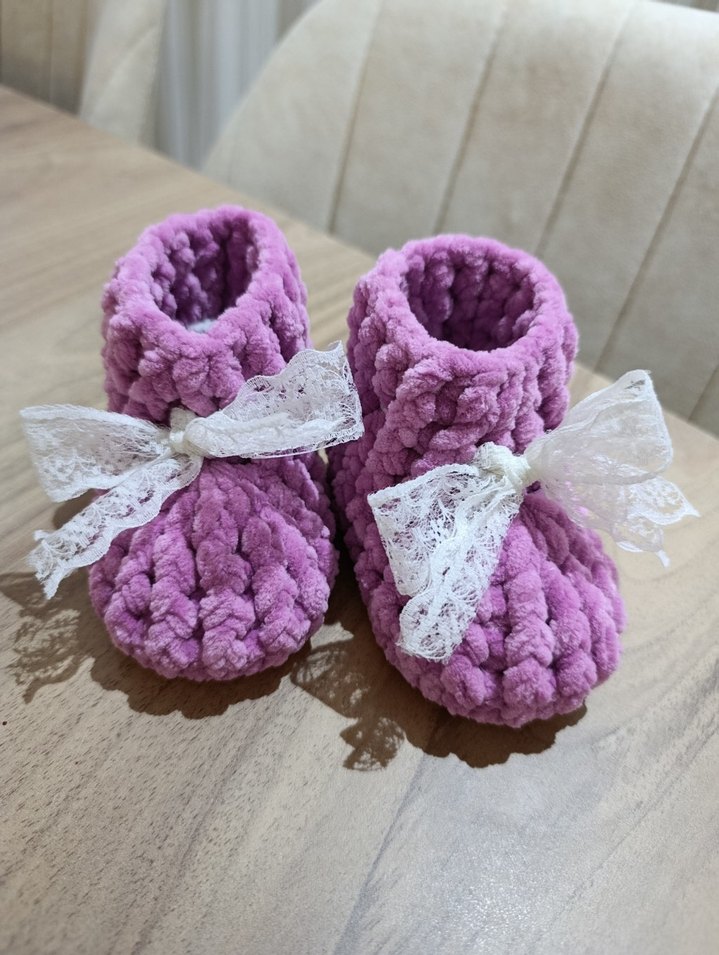 Kız Çocuk Mor Örgü Sıcak Ev Terliği - Görsel 3