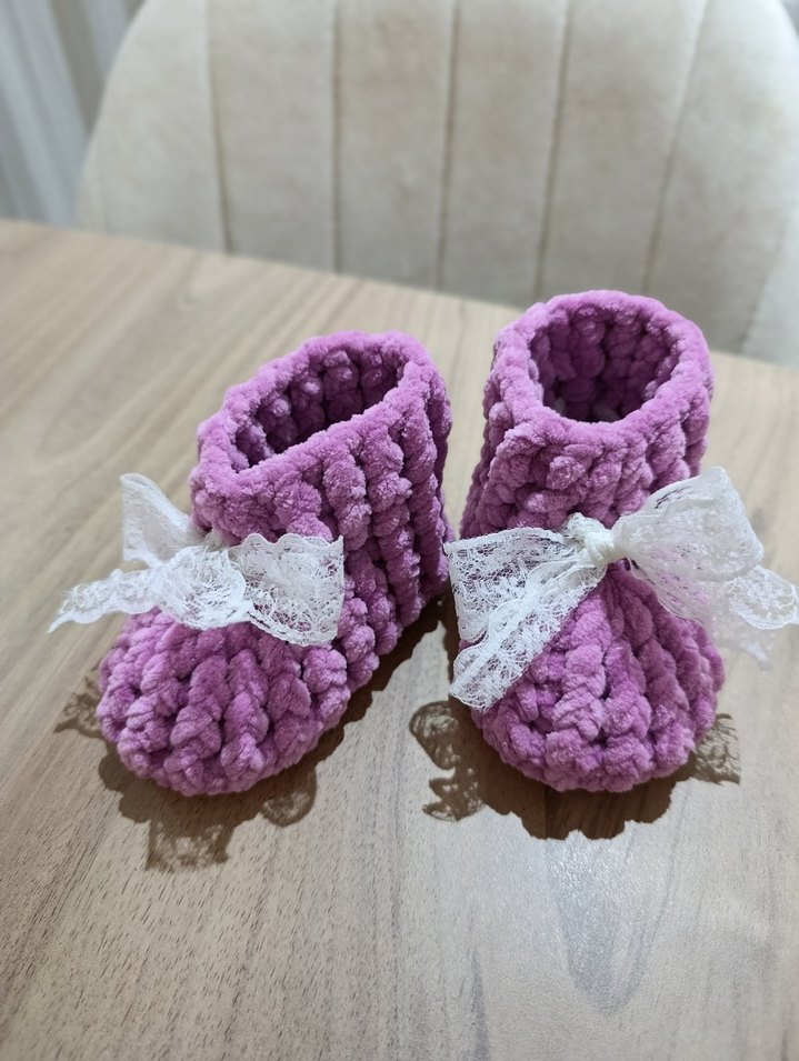 Kız Çocuk Mor Örgü Sıcak Ev Terliği - Görsel 2