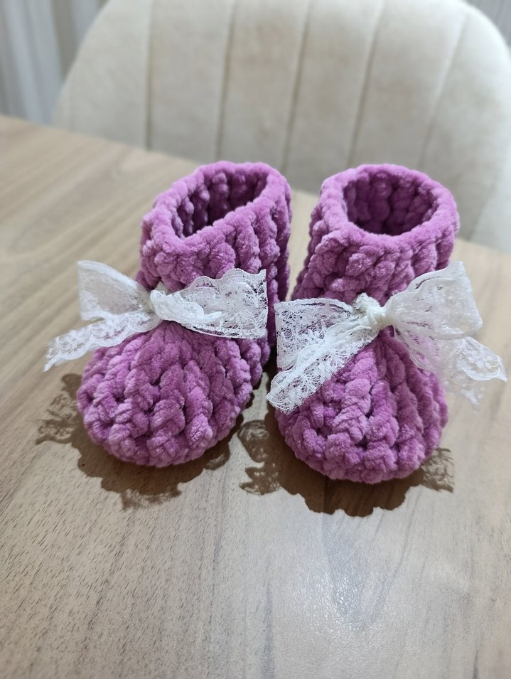 Kız Çocuk Mor Örgü Sıcak Ev Terliği - Görsel 5