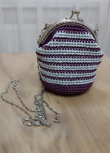 Mor örgü zincirli cüzdan - Görsel 4