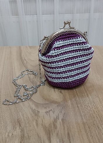 Mor örgü zincirli cüzdan - Görsel 5