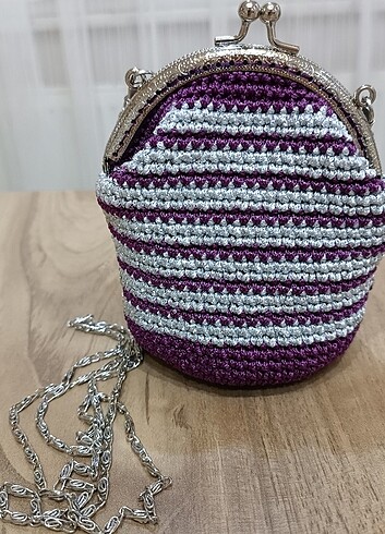Mor örgü zincirli cüzdan - Görsel 7