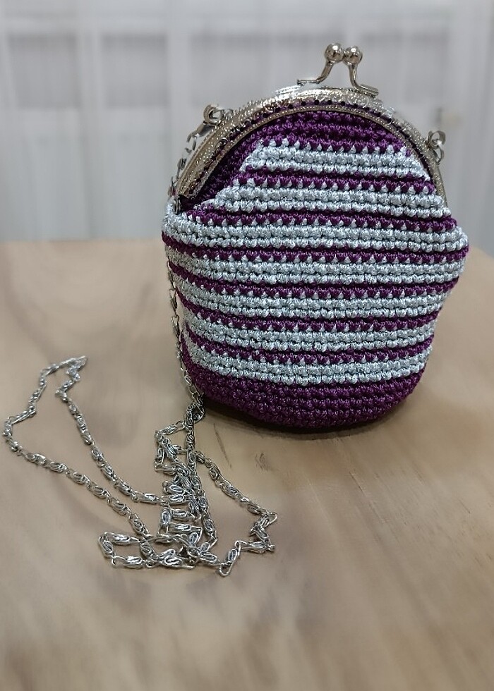 Mor örgü zincirli cüzdan - Görsel 4