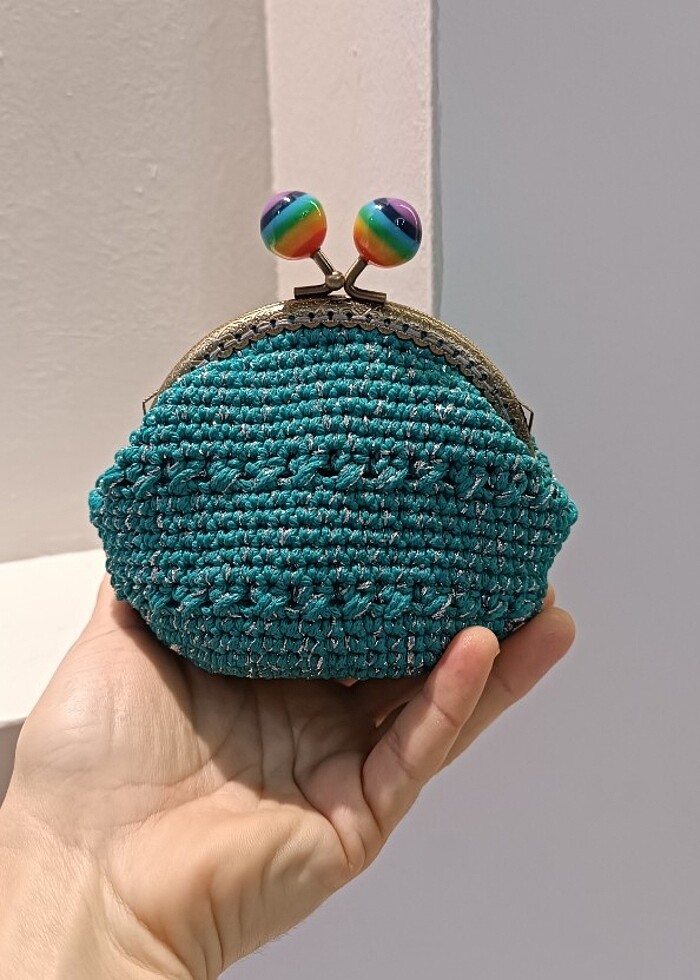 Mini örgü yeşil cüzdan - Görsel 2