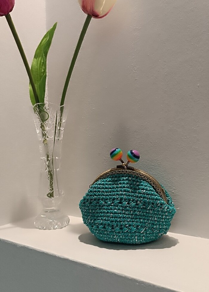 Mini örgü yeşil cüzdan - Görsel 4