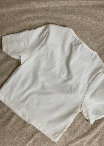 Kadın Beyaz Kısa Kollu Crop Top - Görsel 2
