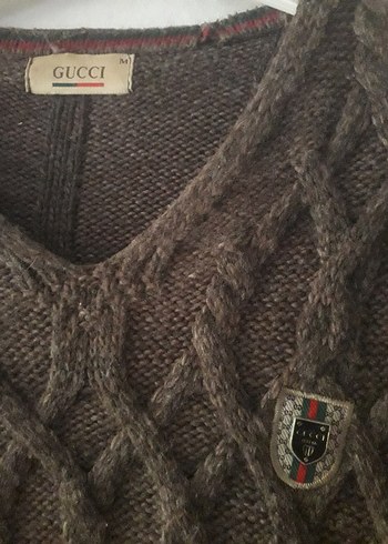 Gucci Erkek Kahverengi V Yaka Örgü Kazak