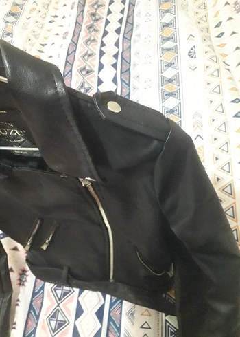 s Beden Kadın Siyah Deri Biker Ceket