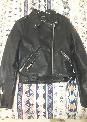 Kadın Siyah Deri Biker Ceket