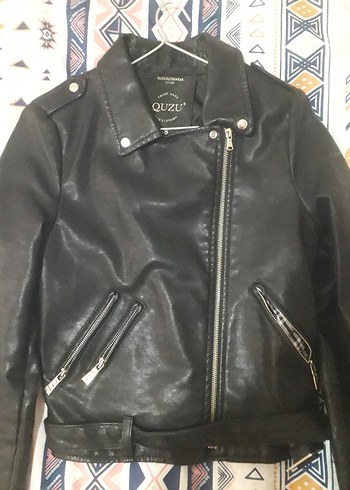 s Beden siyah Renk Kadın Siyah Deri Biker Ceket