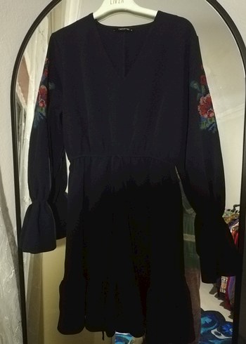 Nakışlı Siyah Bohem Uzun Kollu Elbise - Görsel 2