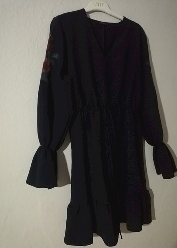 Nakışlı Siyah Bohem Uzun Kollu Elbise - Görsel 8