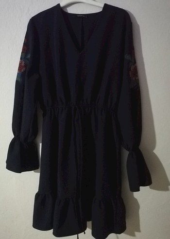 Nakışlı Siyah Bohem Uzun Kollu Elbise - Görsel 6