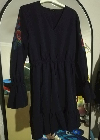 Nakışlı Siyah Bohem Uzun Kollu Elbise - Görsel 3