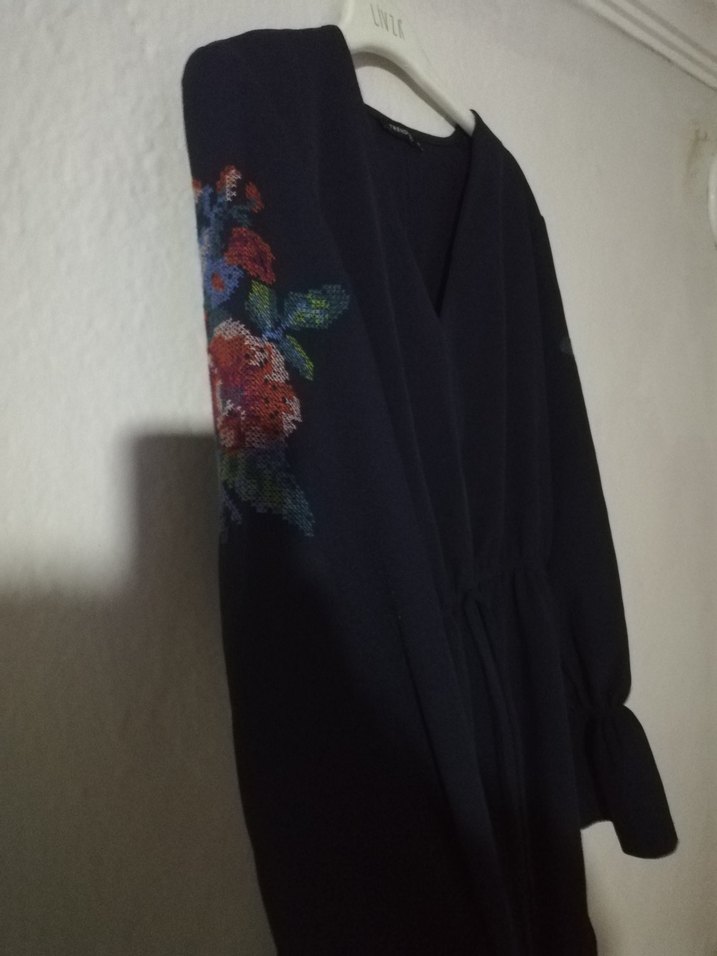 Nakışlı Siyah Bohem Uzun Kollu Elbise - Görsel 4