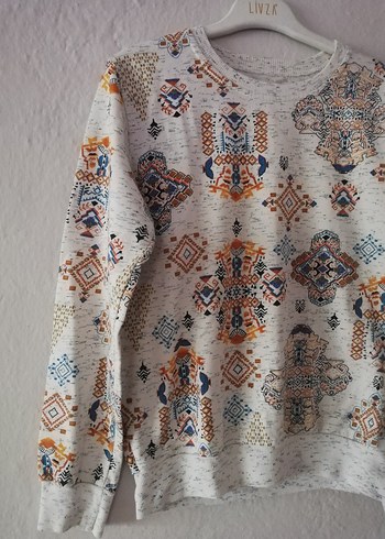 Bohem Desenli Gri Örgü Kadın Kazak - Görsel 2