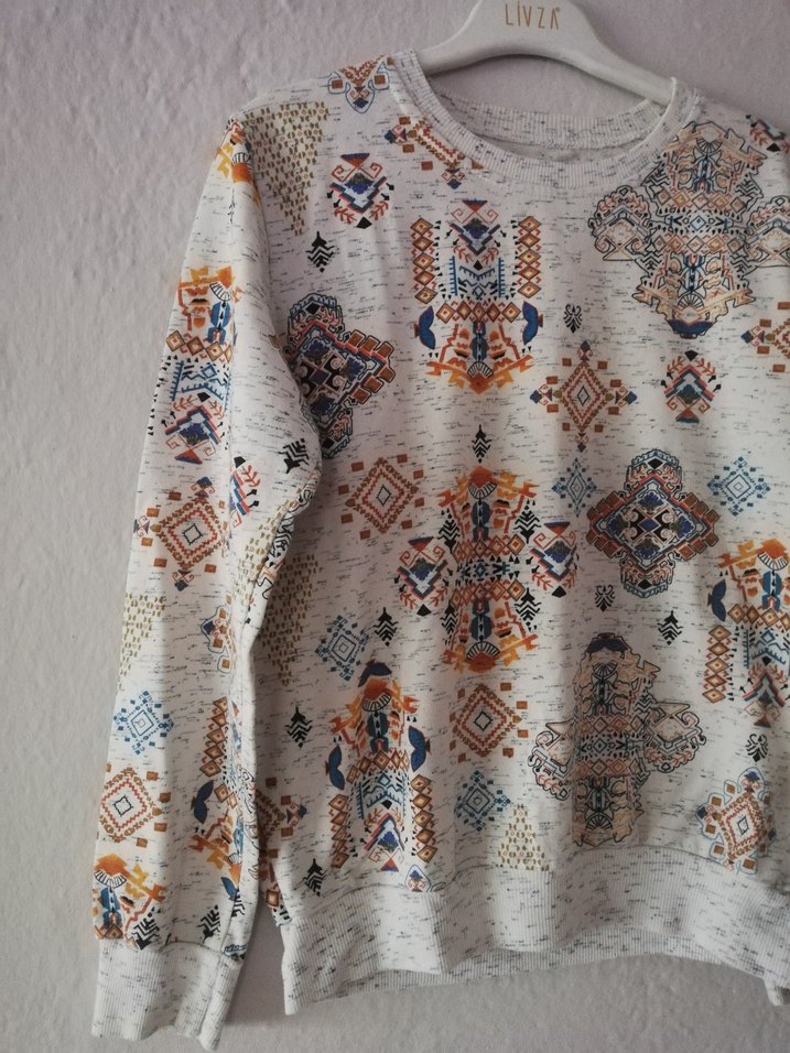 Bohem Desenli Gri Örgü Kadın Kazak - Görsel 2