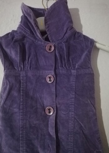 Kız Çocuk Mor Düğmeli Yüksek Yakalı Elbise - Görsel 2