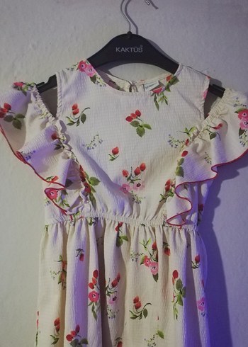 6.7 yas Çiçek Desenli Beyaz Kız Elbisesi - Görsel 2