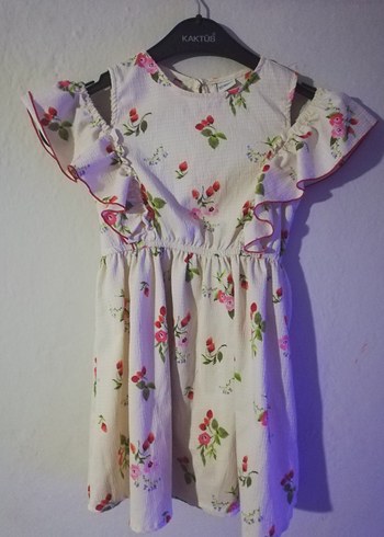 6.7 yas Çiçek Desenli Beyaz Kız Elbisesi - Görsel 3