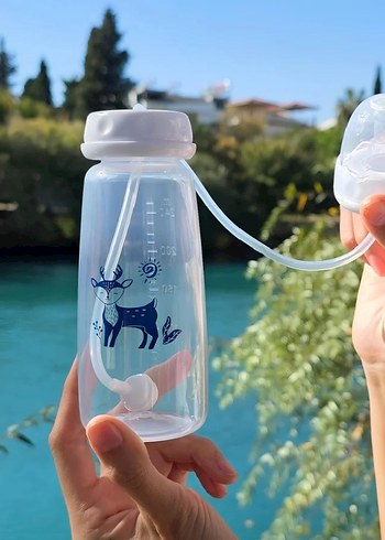 Beyaz Kapaklı Desenli eller serbest Bebek Biberonu - Görsel 3