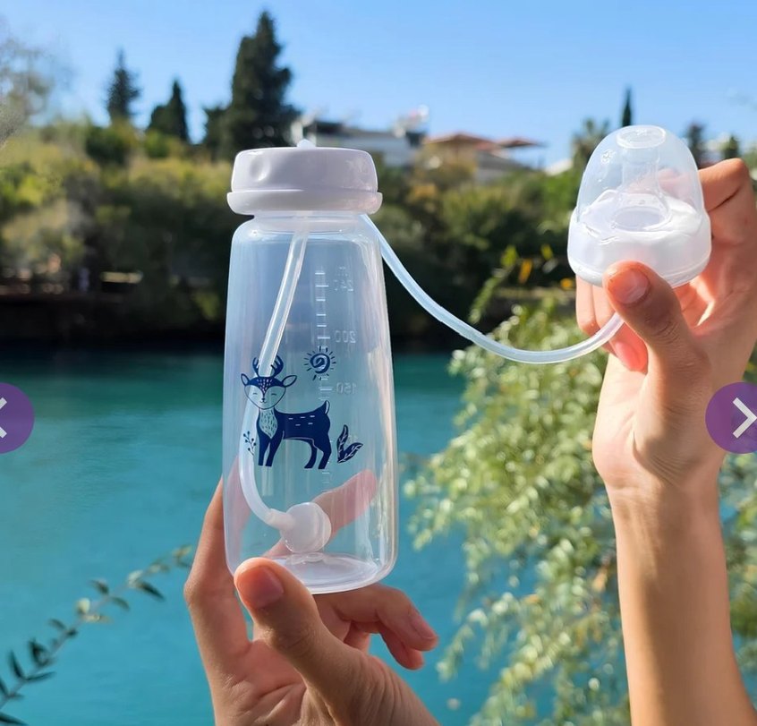 Beyaz Kapaklı Desenli eller serbest Bebek Biberonu - Görsel 3