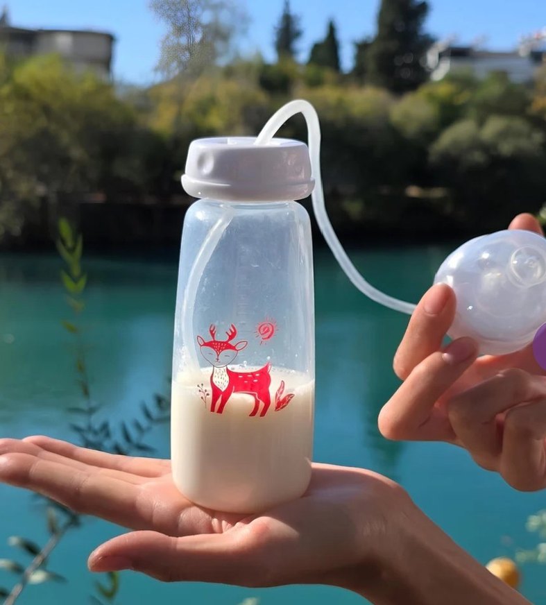 Beyaz Kapaklı Desenli eller serbest Bebek Biberonu - Görsel 2