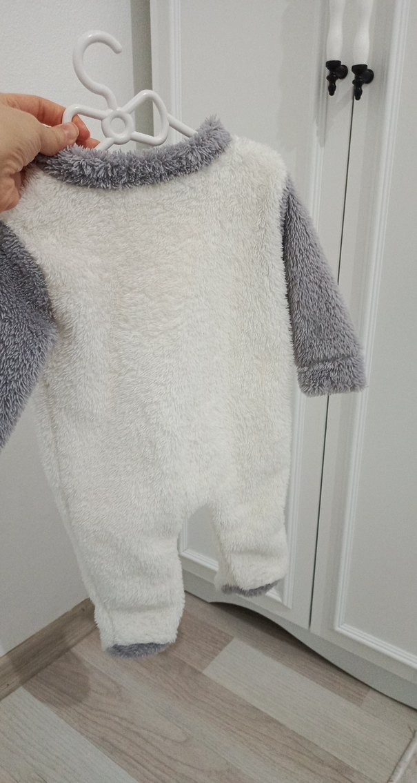 Gri Beyaz Erkek Bebek Polar Tulum - Görsel 3