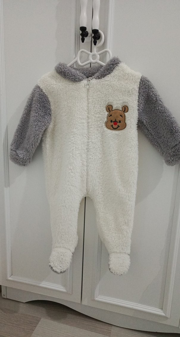 Gri Beyaz Erkek Bebek Polar Tulum - Görsel 2