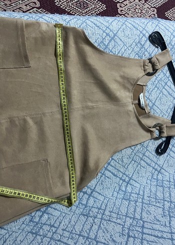 Bej Süet Kemerli Kadın Midi salopet - Görsel 5