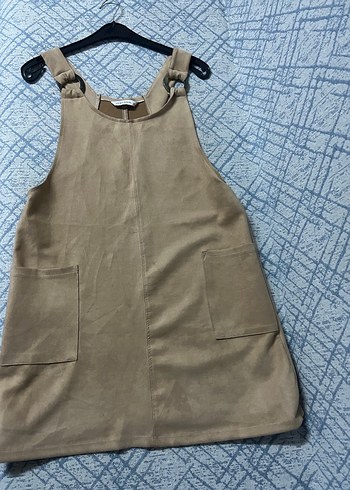 Bej Süet Kemerli Kadın Midi salopet - Görsel 2