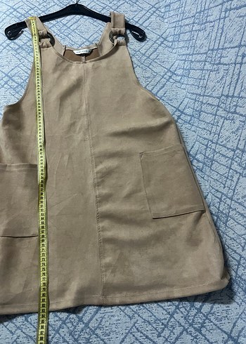 Bej Süet Kemerli Kadın Midi salopet - Görsel 4