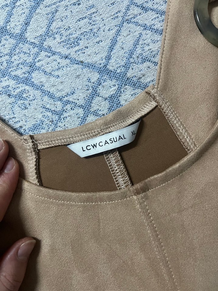 Bej Süet Kemerli Kadın Midi salopet - Görsel 3