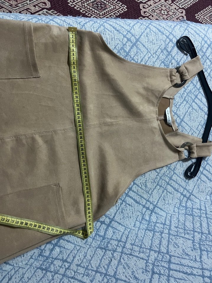 Bej Süet Kemerli Kadın Midi salopet - Görsel 5