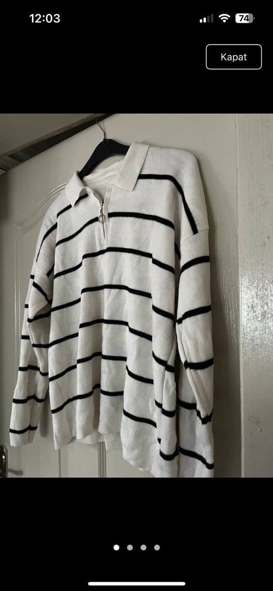 Gri Çizgili Beyaz Örgü Kadın Kazak - Görsel 2