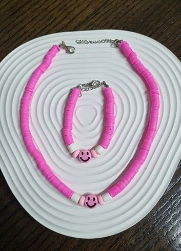 Diğer Pembe fimo boncuk kolye bileklik 