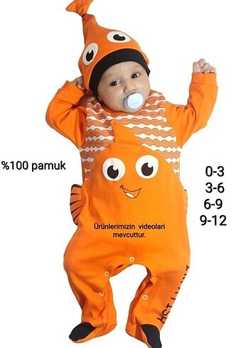 Turuncu balık Tulum şapka set 9-12 ay