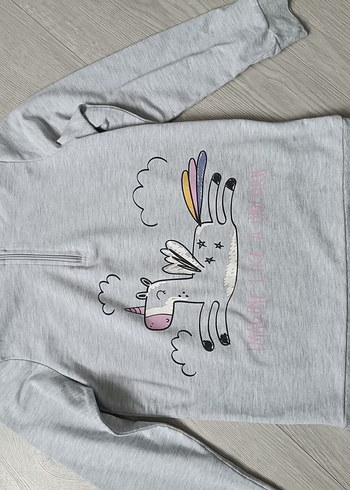 Unicorn Baskılı Gri Pamuklu bluz - Görsel 2