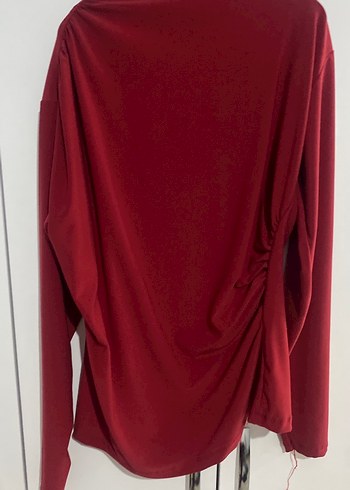 L beden Bordo Drapeli Yüksek Yakalı Kadın Bluz - Görsel 3