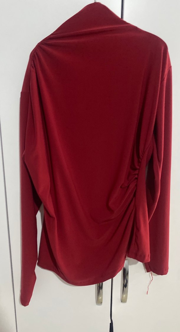 L beden Bordo Drapeli Yüksek Yakalı Kadın Bluz - Görsel 3