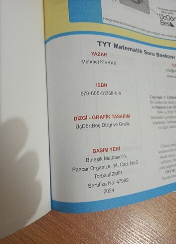 Üç dört beş yayınları TYT matematik soru Bankası