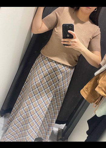 Bej Ekose Midi Etek yeni sezon - Görsel 2