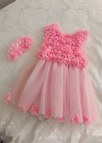 pembe çiçekli Bebek elbisesi