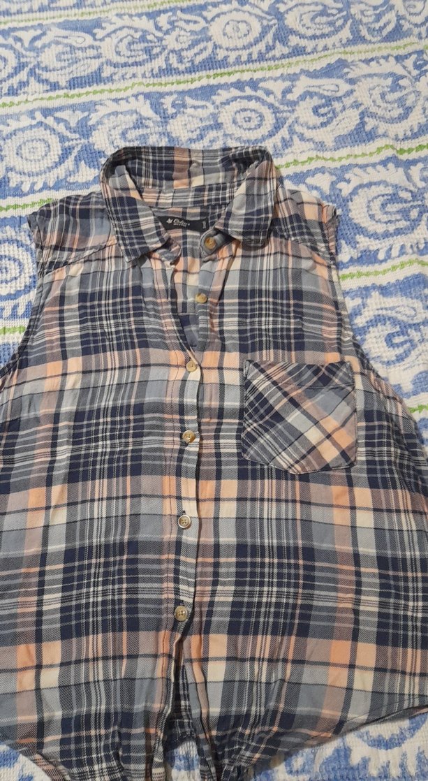 Düğmeli, Kolsuz Ekose Gömlek - Görsel 5