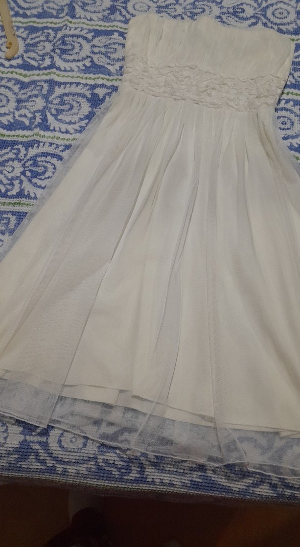 Beyaz Straplez Nakışlı Uzun Bohem Elbise - Görsel 3