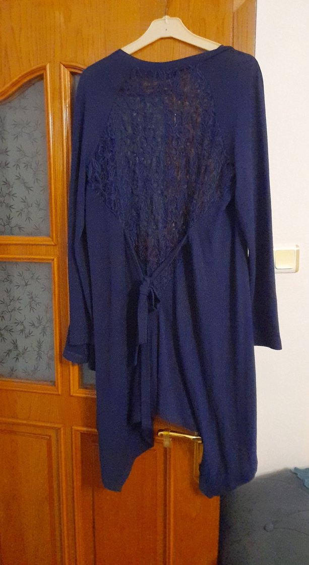 Uzun Lacivert Kadın Hırka - Görsel 3