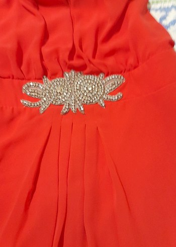 Kırmızı Drapeli Straplez Abiye Elbise - Görsel 6